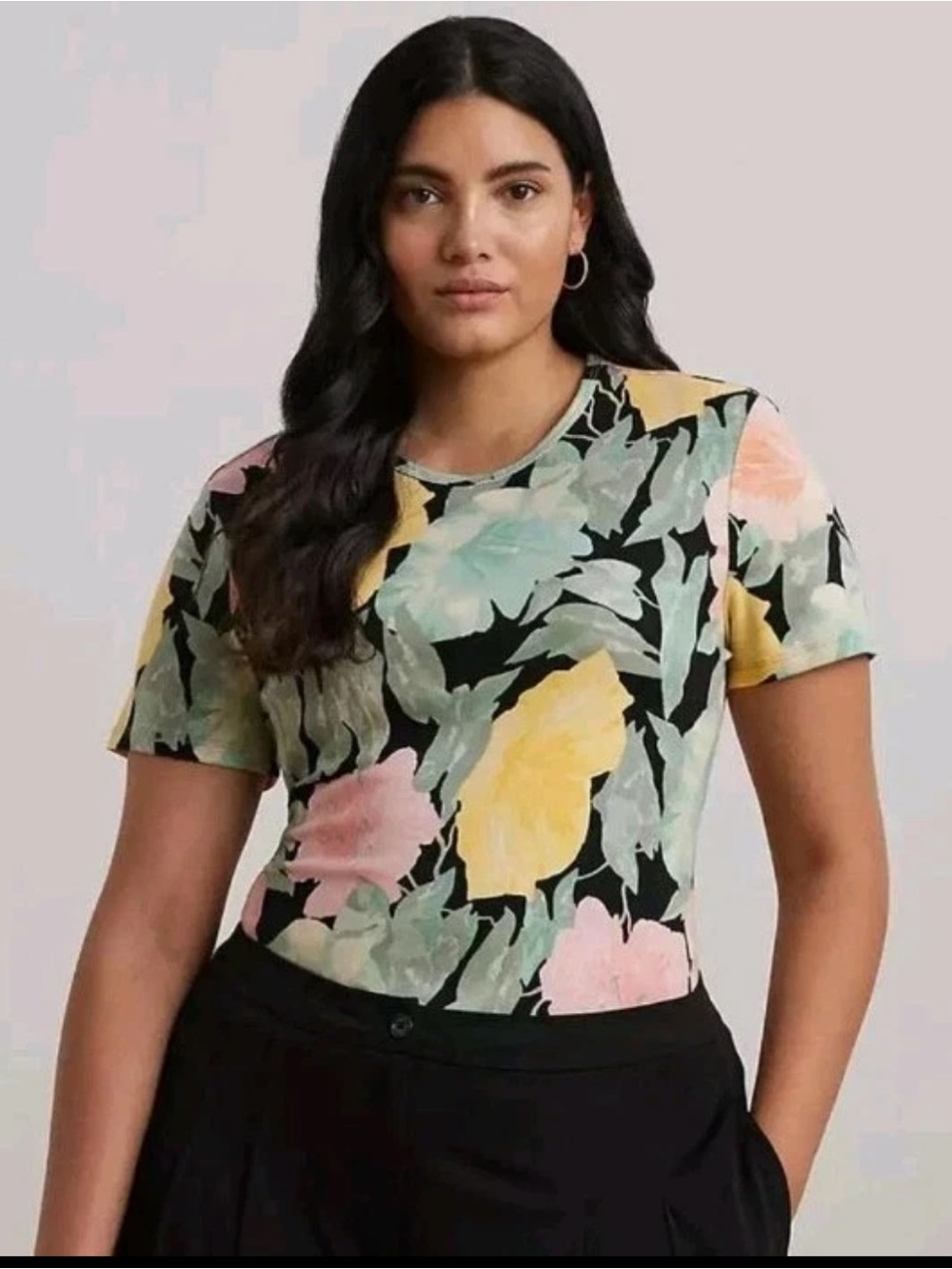 Ralph Lauren Floral Cotton Blend Slim S/S Tee Size Medium Petite